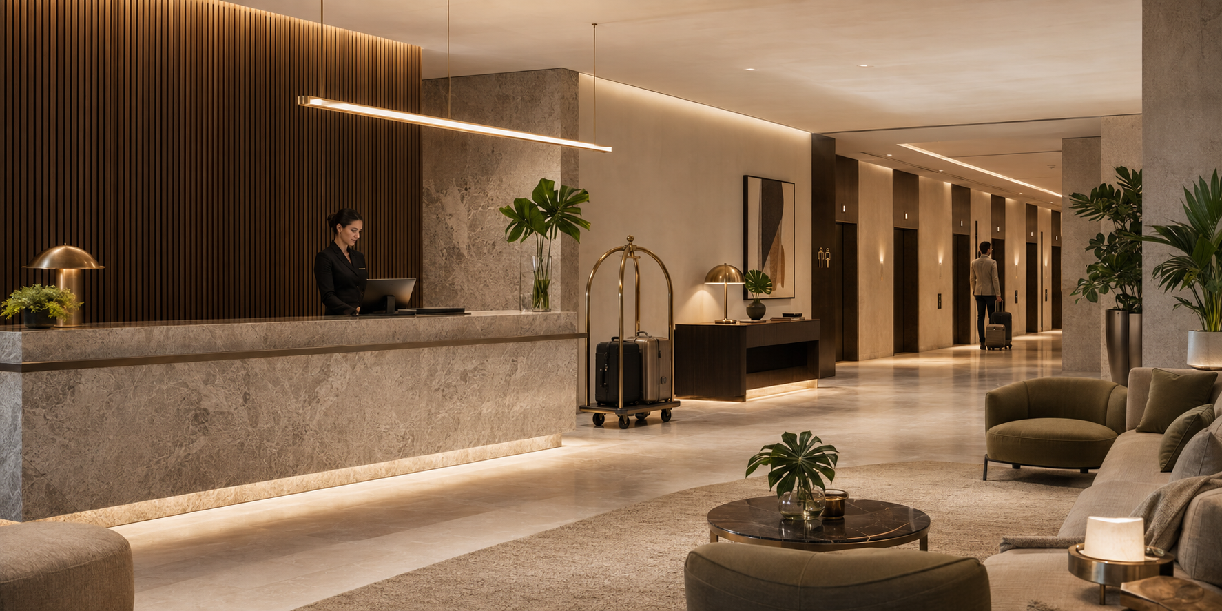 Hotelaria — Projetos que equilibram identidade, acolhimento e eficiência operacional.